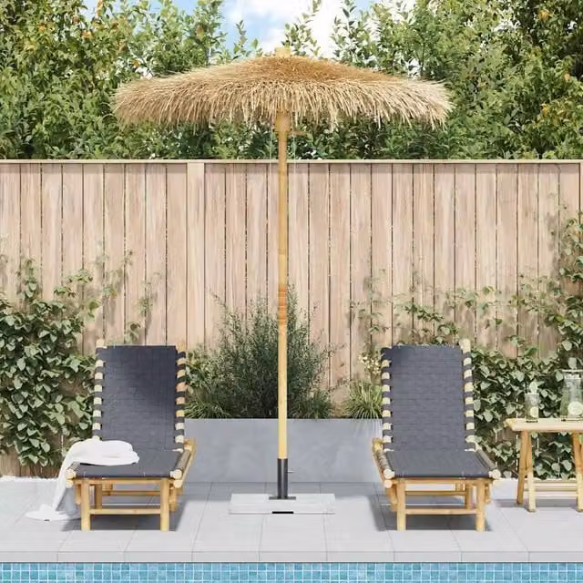 Berkfield Home Tiki Umbrella with Banana Leaf Canopy in Multicolour, Diameter: 180 cm, Bamboo and Wood – 1