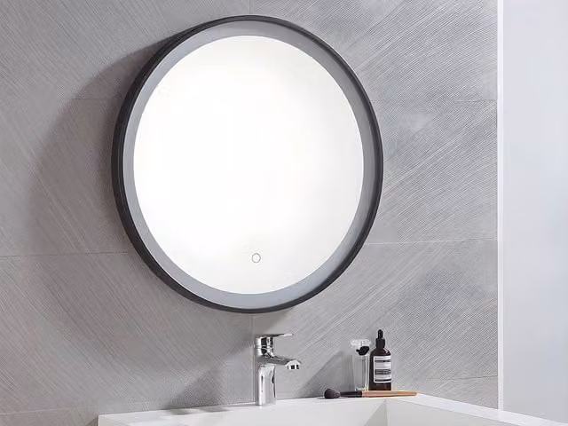 NUMEA Round Illuminated Black Bathroom Mirror with LEDs, Diameter: 60 cm