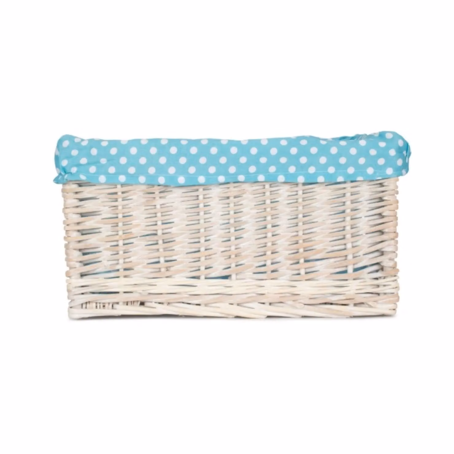 Red Hamper Wicker Open Storage Basket with Blue Spotty Lining in White and Blue – 3