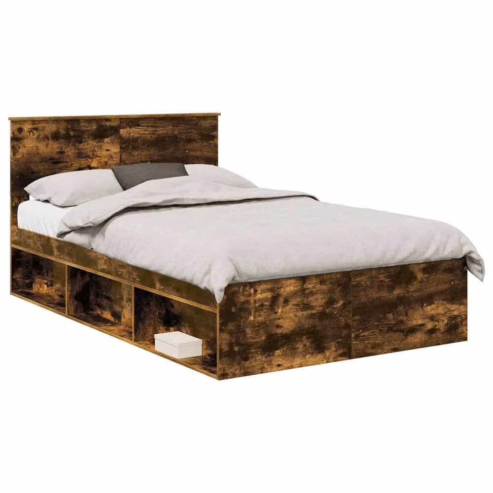 Berkfield Home Smoked Oak Bed Frame, Brown, W: 135 cm, L: 190 cm – 2