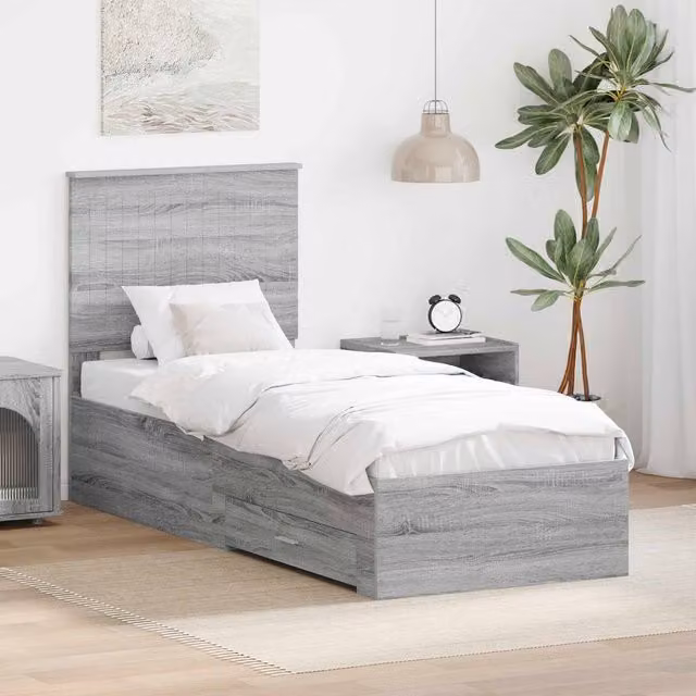 Berkfield Home Modern Bed Frame in Grey Sonoma and Silver, Engineered Wood – 1
