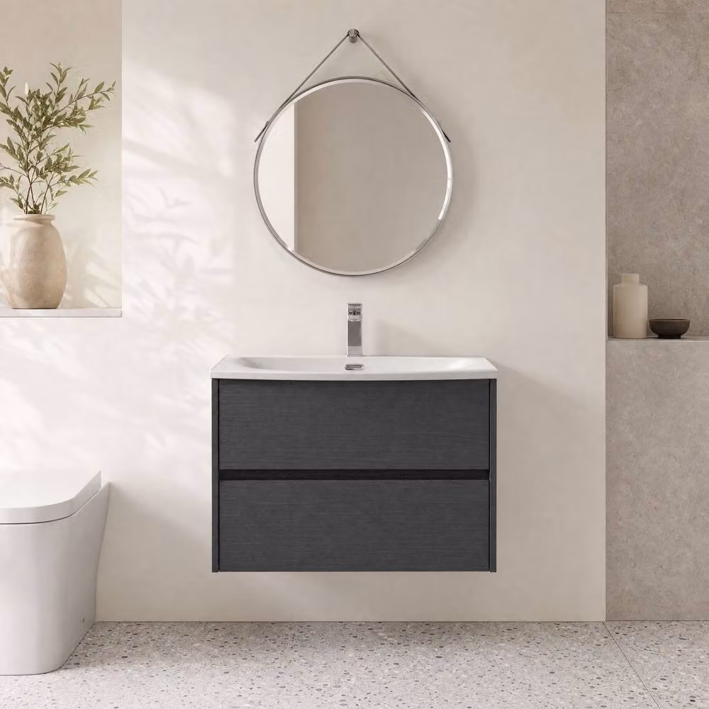 Balterley Modern Wall Hung 2 Drawer Bathroom Vanity Unit with Basin, Graphite Grey, W/D/H: 81.0 x 44.0 x 56.4 cm – 2