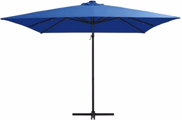 Berkfield Home Blue Cantilever Garden Umbrella with LED Lights and Steel Pole, W/D/H: 250 x 250 x 247 cm