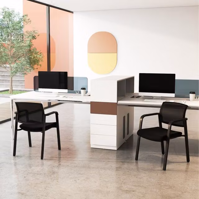 Costway Set of 4 Modern Black Fabric Conference Chairs with Armrests