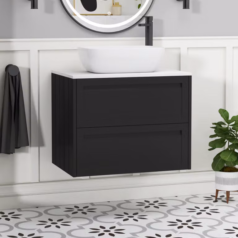 Royal Bathrooms Elmore 700mm Wall Hung Vanity Unit with Elva Basin in Matt Nocturne Black