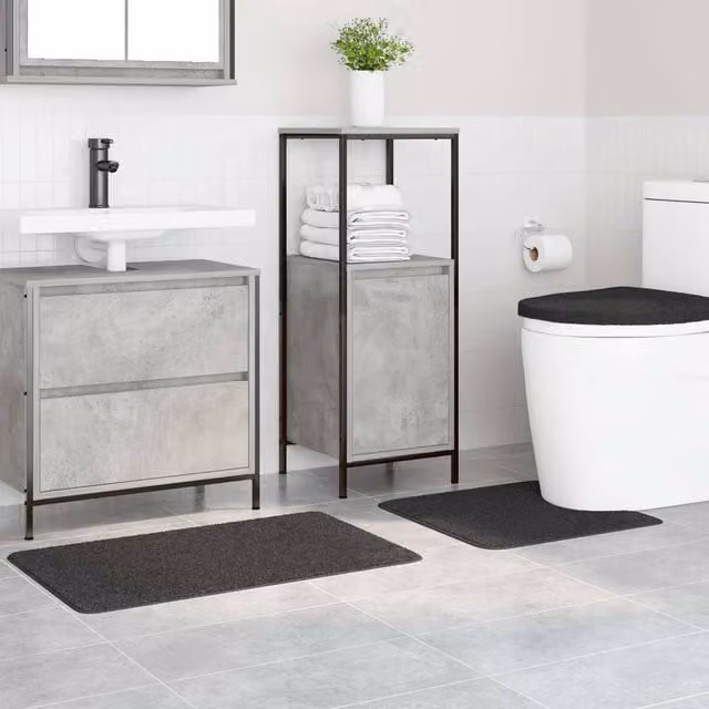 Berkfield Home 3 Piece Non-Slip Bath Mat Set in Grey Microfibre
