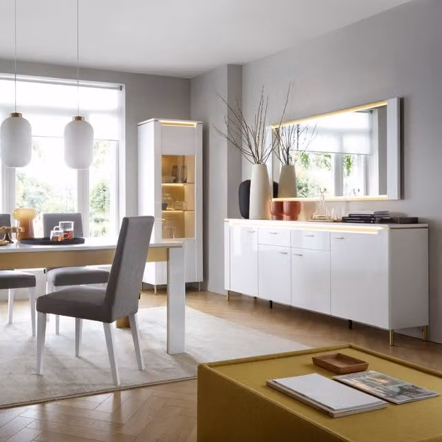 Furniture To Go Lazio Modern Glossy White and Gold Sideboard with Integrated LED Strip
