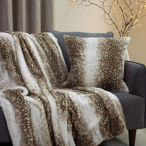 Paoletti Fawn Deerskin Printed Faux Fur Throw in Brown and Beige, W/D/H: 130 x 180 cm – 2