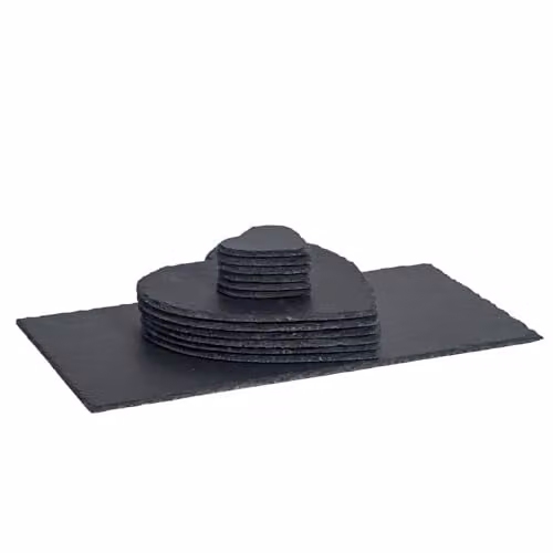 Argon Tableware 13 Piece Heart Slate Placemats, Coasters and Platter Set in Black and Grey
