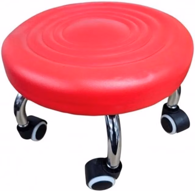 Nordara Red Round Roller Seat Stool with Castors and Synthetic Leather Upholstery – 1