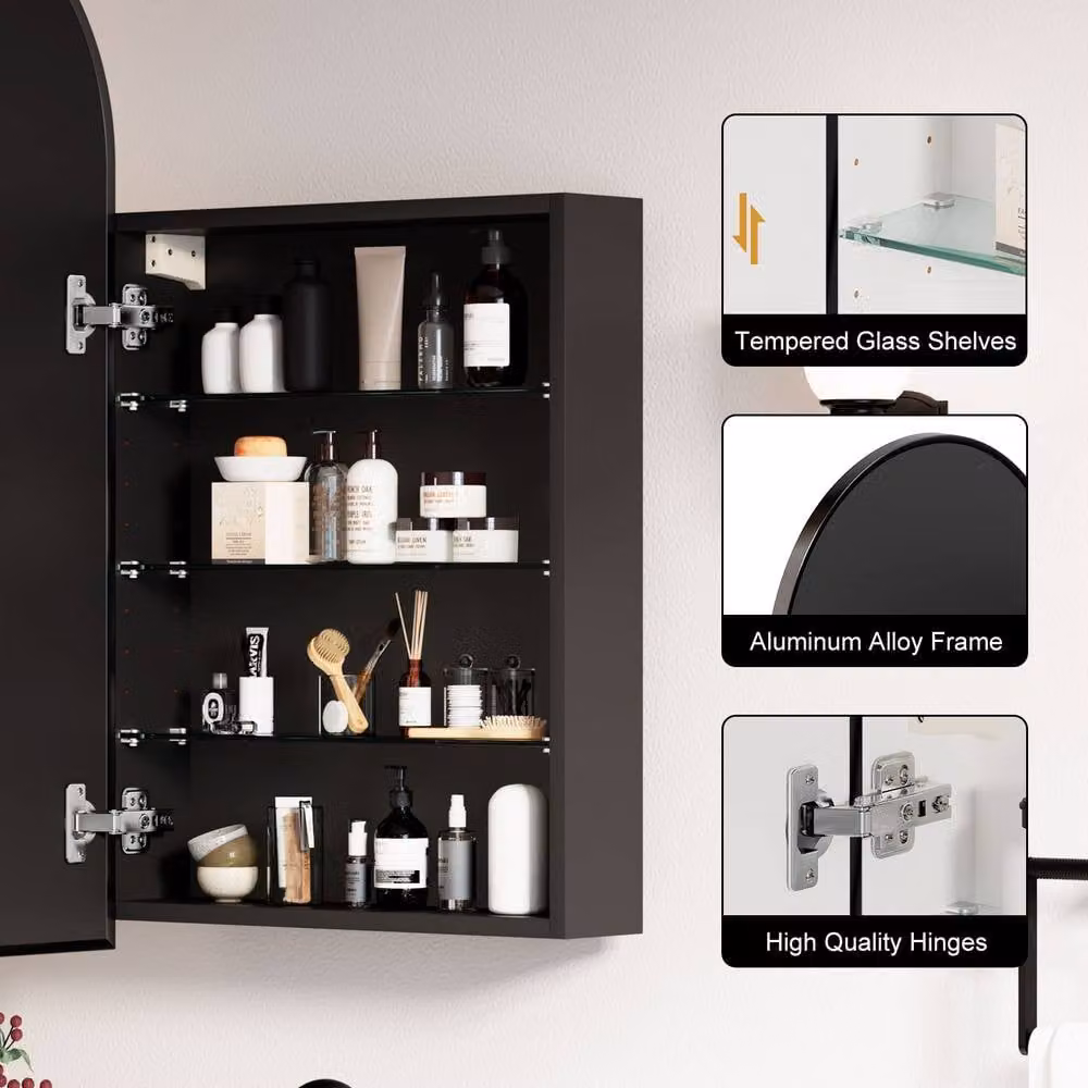 KEEPREAPER Modern Wall Mounted Black Bathroom Cabinet with Mirror on Door, W: 50 cm, H: 90 cm – 3