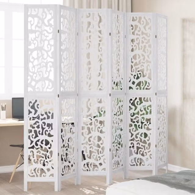 Berkfield Home 6-Panel White Solid Wood Paulownia Room Divider
