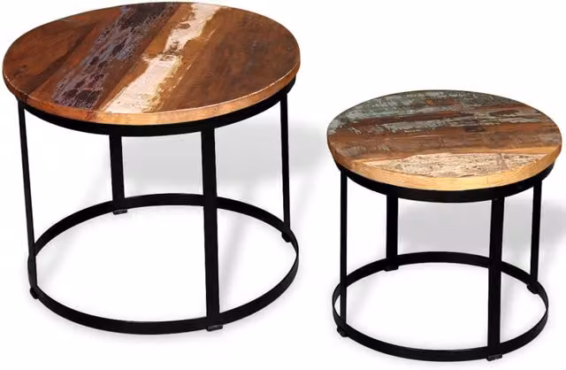 Berkfield Home Two Piece Round Coffee Table Set in Brown Solid Reclaimed Wood, Diameter: 40 cm and 50 cm – 1