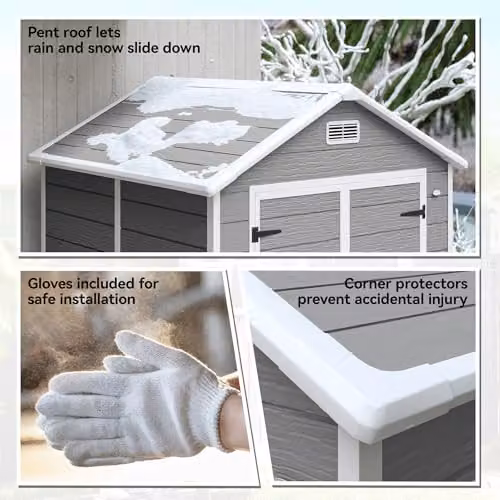 Outsunny Grey Resin Garden Shed with Double Doors, Window and Floor, W/D/H: 182 x 151 x 219 cm – 8