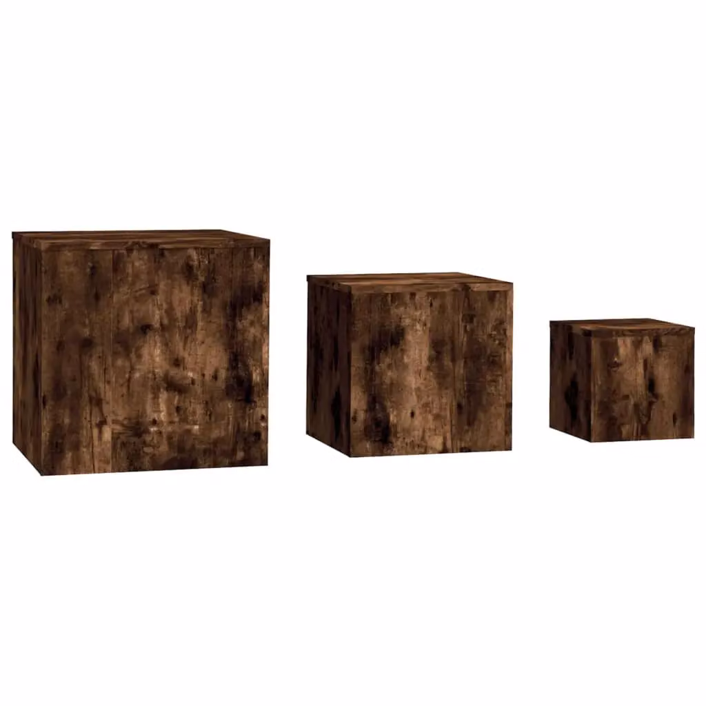 Berkfield Home Set of 3 Nested Side Tables in Smoked Oak Brown Engineered Wood – 3