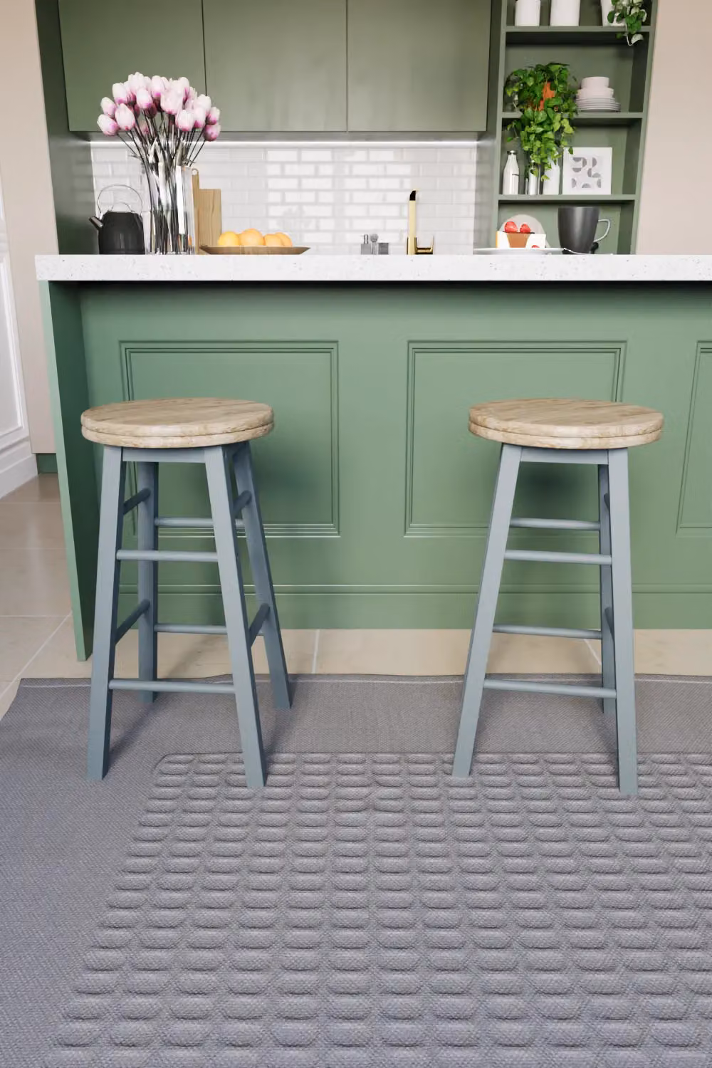 Home Discount Chef Vida Set of 2 Grey Fabric and Wood Revolving Bar Stools – 3