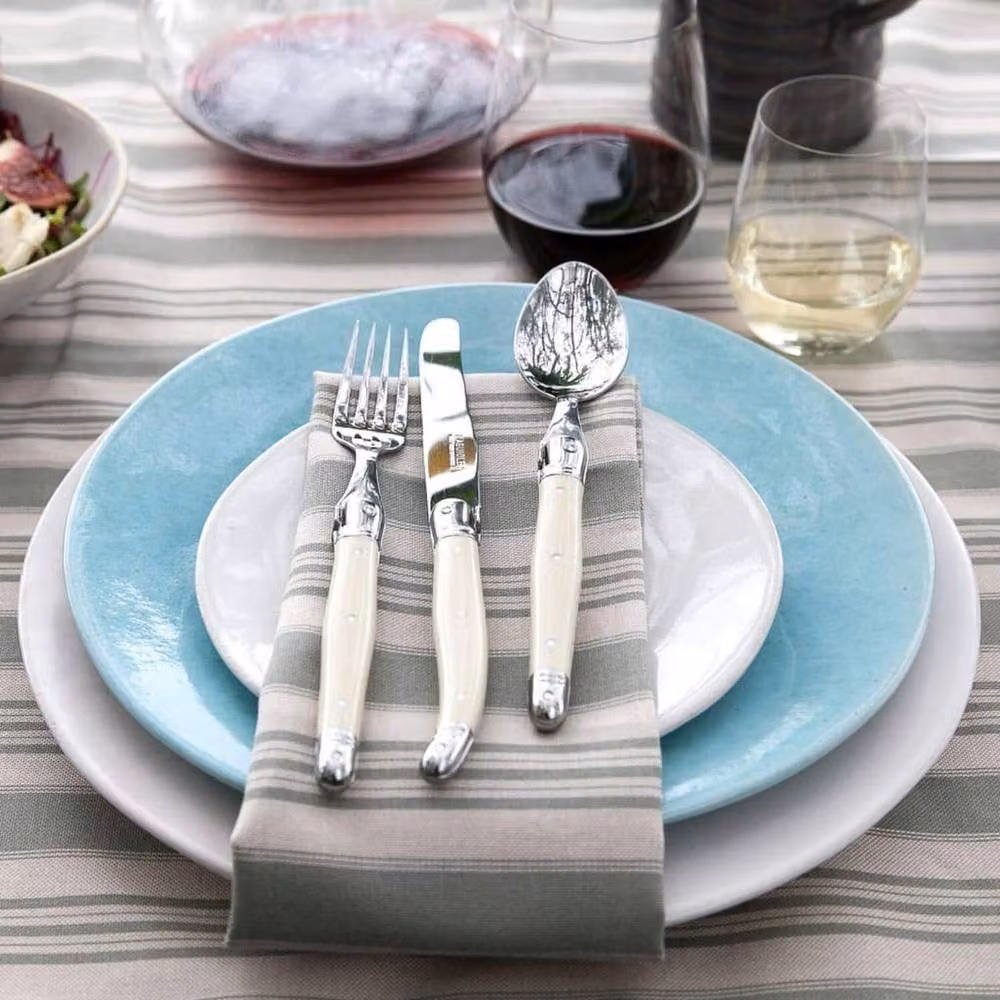 Laguiole 24 Piece Stainless Steel Cutlery Set with Polished Silver Finish and Ivory Wooden Presentation Case – 2