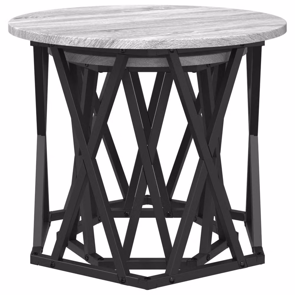 Berkfield Home Set of 2 Round Nesting Side Tables in Grey and Black with X-Frame Design – 3
