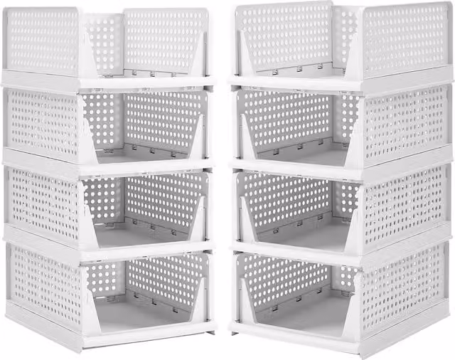 Livingandhome Set of 8 Foldable and Stackable Plastic Wardrobe Drawer Organisers, White