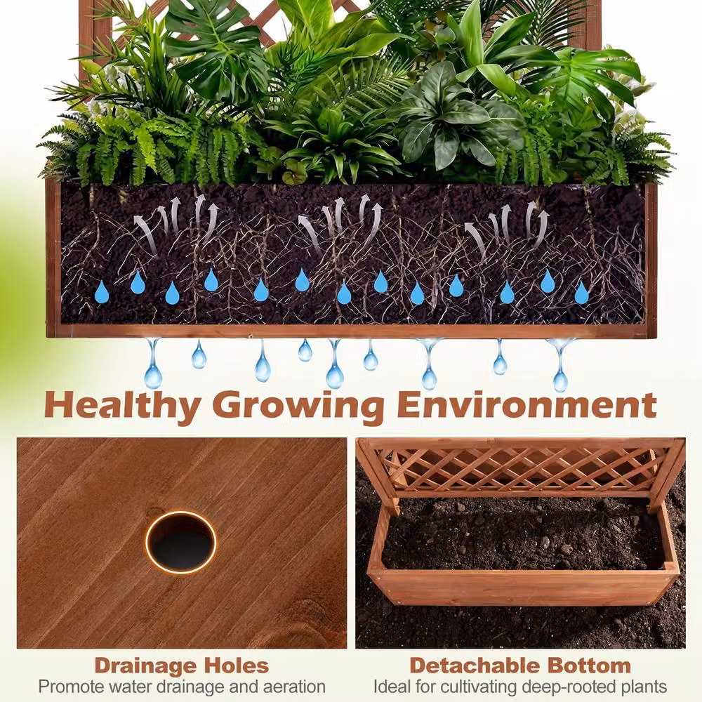 Costway Brown Wooden Raised Garden Bed Privacy Screen Planter Box – 6