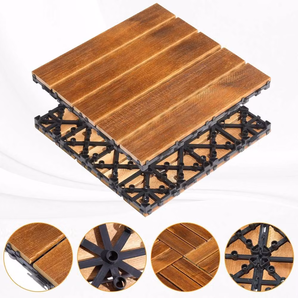 NESTLUNE 27 Piece Wooden Interlocking Decking Tiles in Brown, W/D/H: 30 x 30 x 2 cm – 2