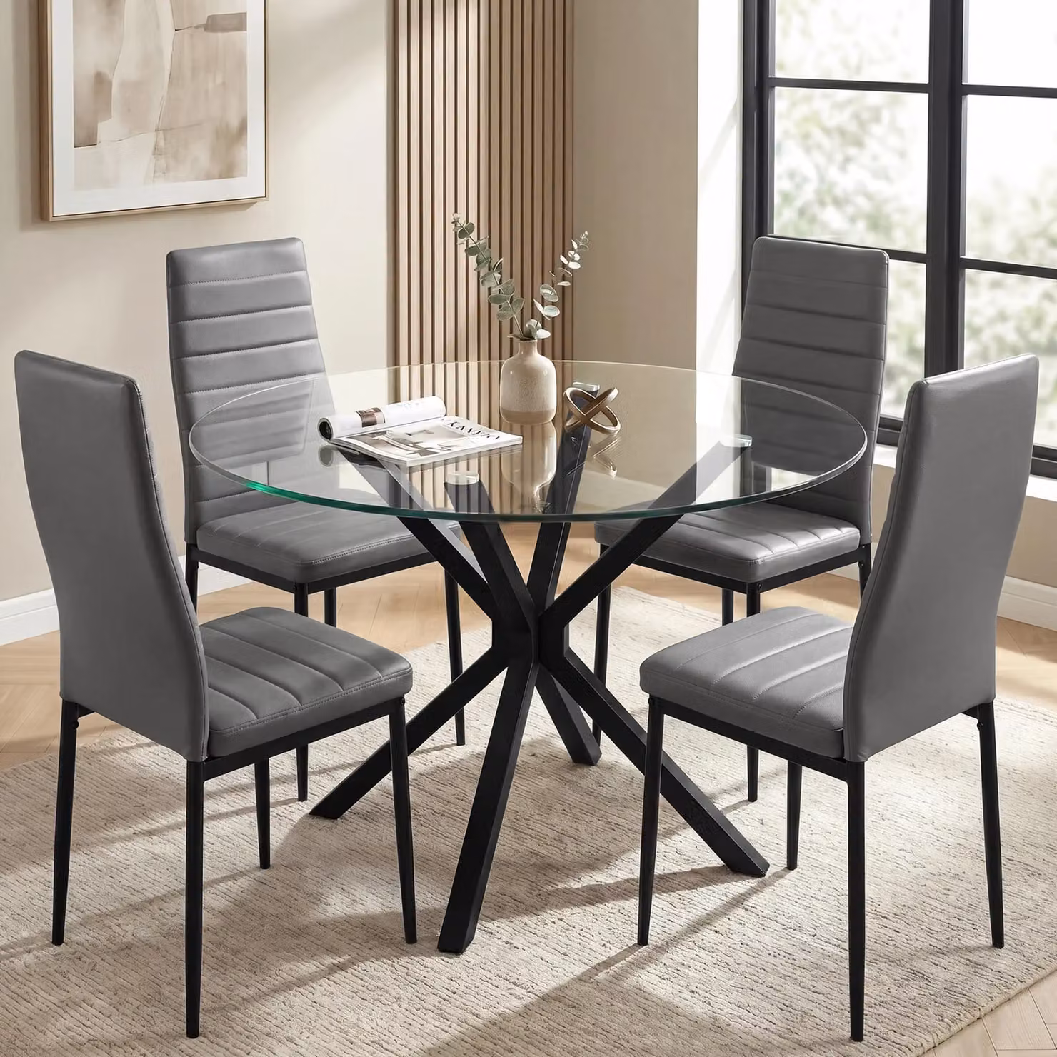 DHS Modern Grey PU Leather Dining Chairs, Set of 4
