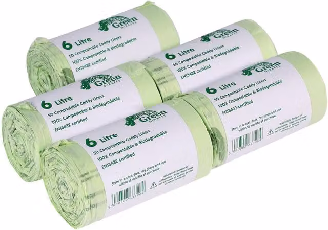 Green Giraffe 6 Litre Food Bin Caddy Liners in Green, Pack of 5