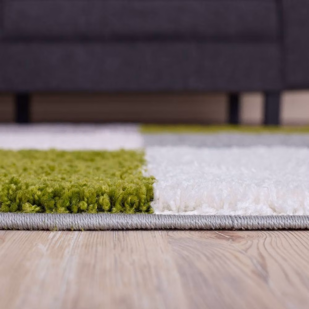 THE RUGS Modern Geometric Shaggy Area Rug in Green and Grey, W/D/H: 160 x 230 cm – 8