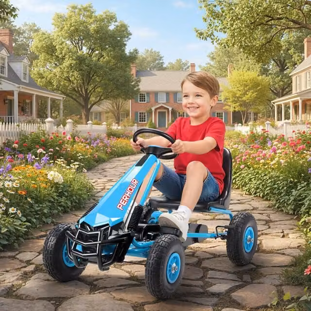 AIYAPLAY Kids Pedal Go Kart with Brake and EVA Foam Tyres, Blue