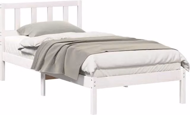 Berkfield Home Modern White Solid Pine Wood Bed with Headboard W/D/H: 75 x 190 cm – 1