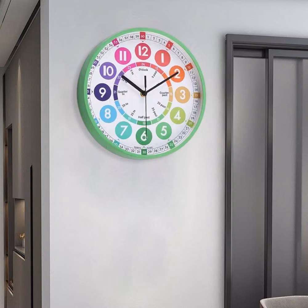 EONLION Green Round Silent Learning Clock for Children, Diameter: 25 cm – 2