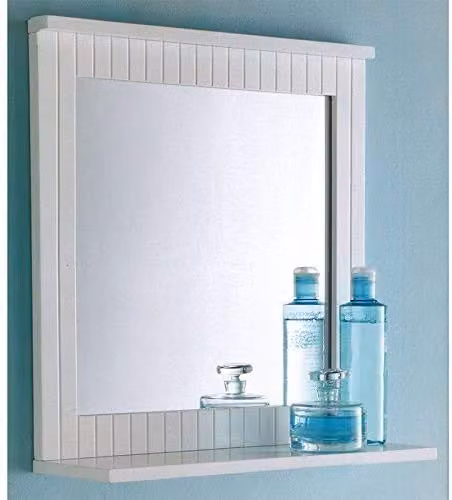 DEENZ White Rectangular Wood Frame Wall Mounted Mirror with Shelf