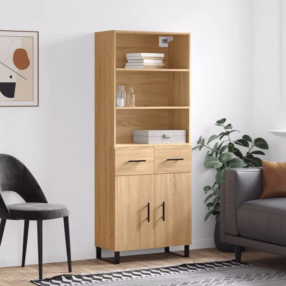 Berkfield Home Sonoma Oak Highboard in Brown, W/D/H: 69.5 x 34 x 180 cm – 2