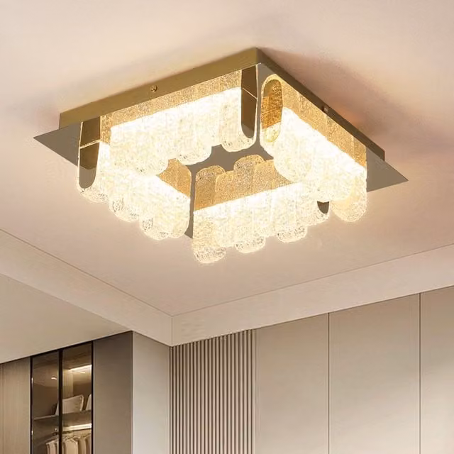 Garwarm 4-Light LED Acrylic Flush Mount Ceiling Light in Metallic Gold, Diameter: 32 cm