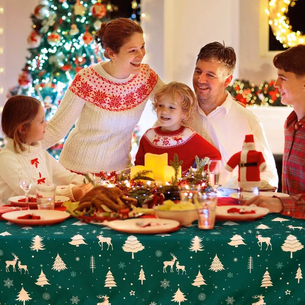 London Boutique Waterproof Christmas Deer Tablecloth in Green, W: 137.16 cm x L: 200.66 cm – 4