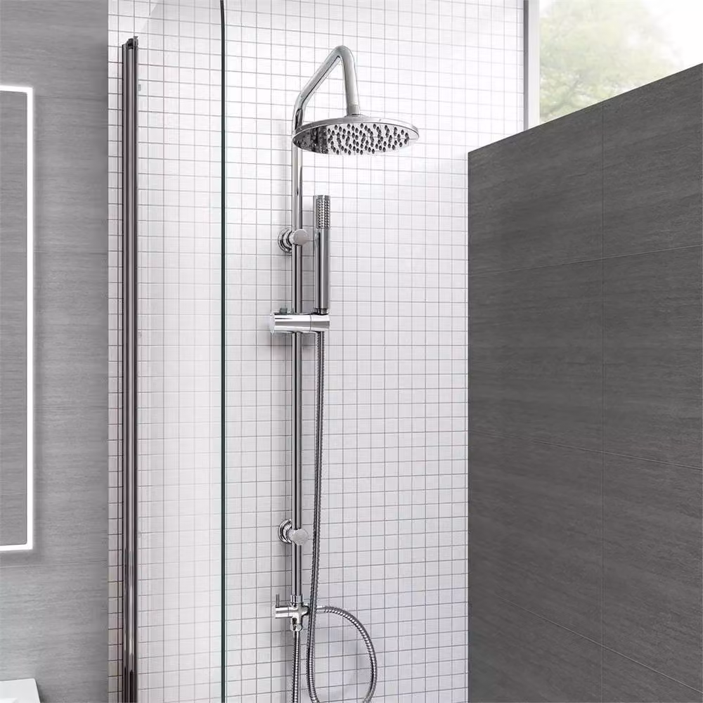 SPETLEK Round Square Twin Head Thermostatic Bath Shower Mixer with Riser Rail in Metallic Silver – 2