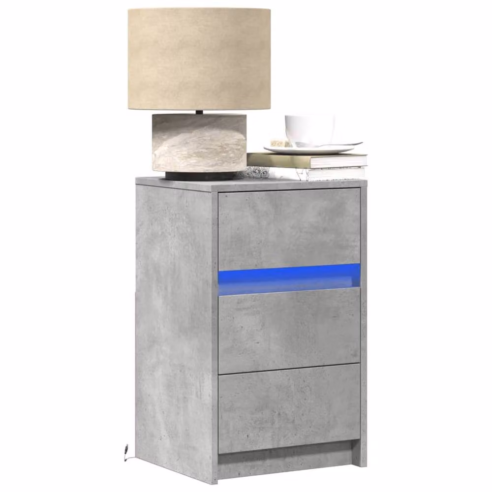 Berkfield Home Modern Bedside Cabinet with Integrated LED Lights in Concrete Grey, W/D/H: 38 x 34 x 61 cm – 2