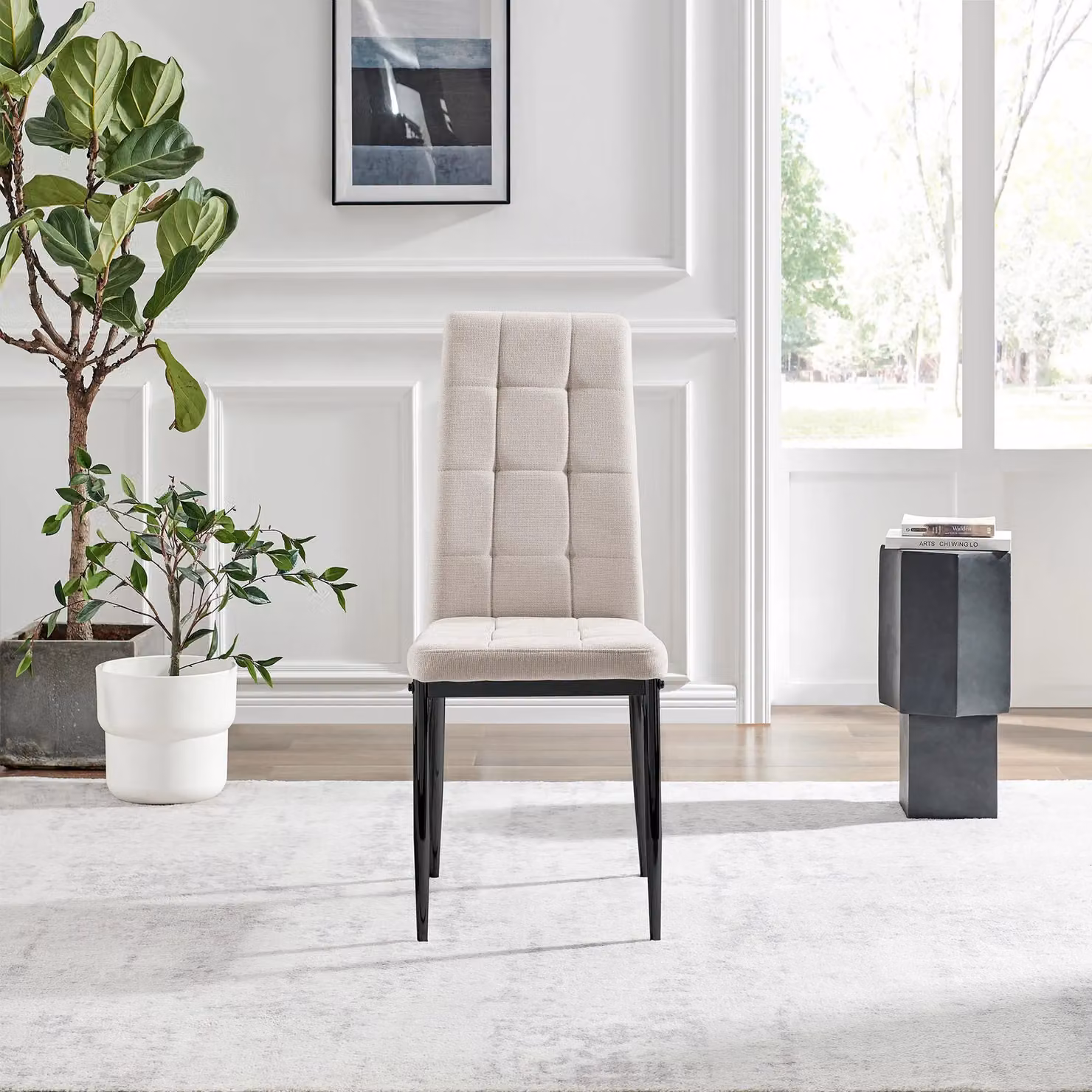 FurnitureboxUK Set of 2 Paloma Modern Fabric Dining Chairs with Black Legs in Cream – 2