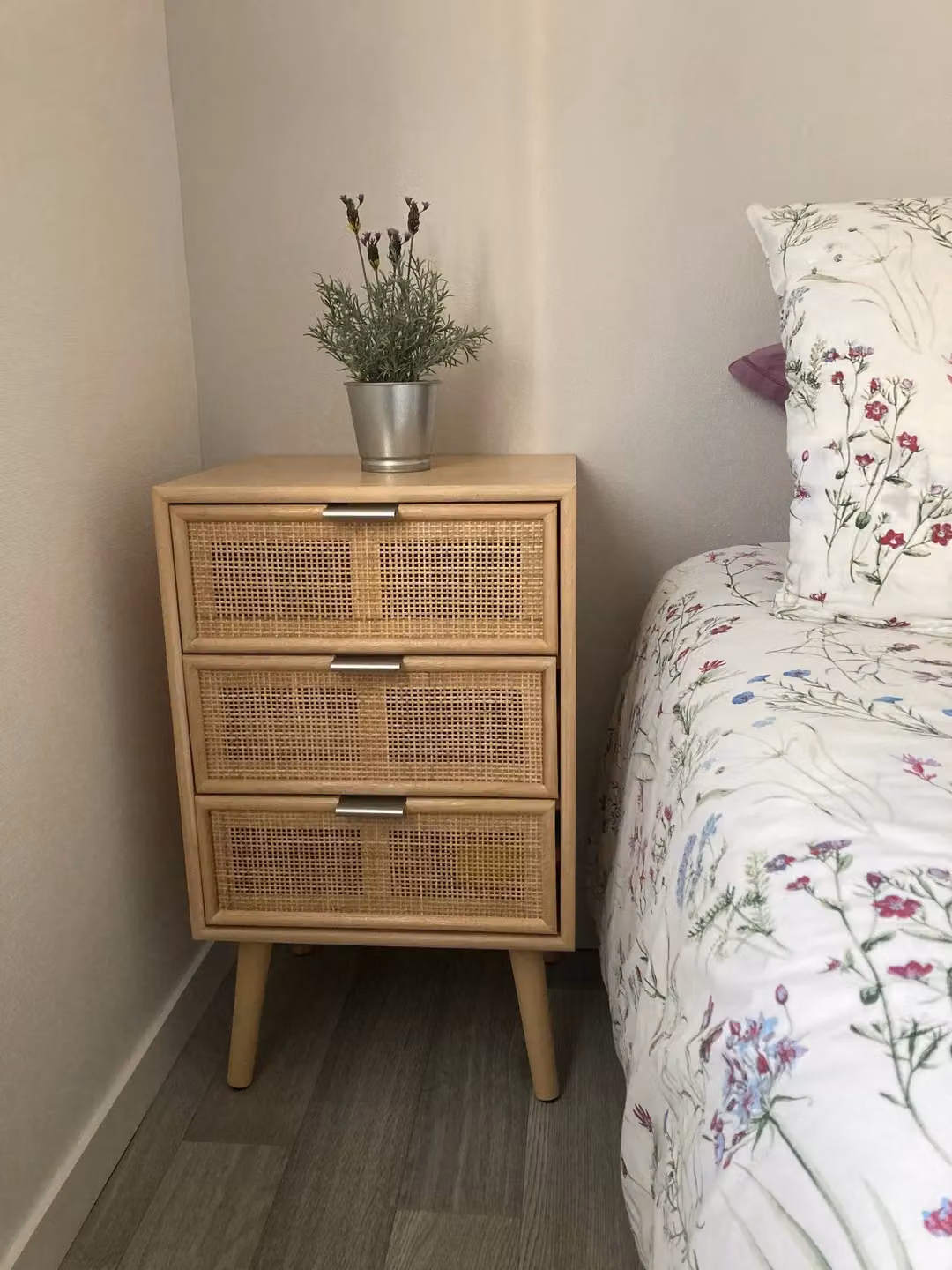 Nordlys Scandinavian 3-Drawer Brown Beech Wood and Wicker Cane Dresser – 4