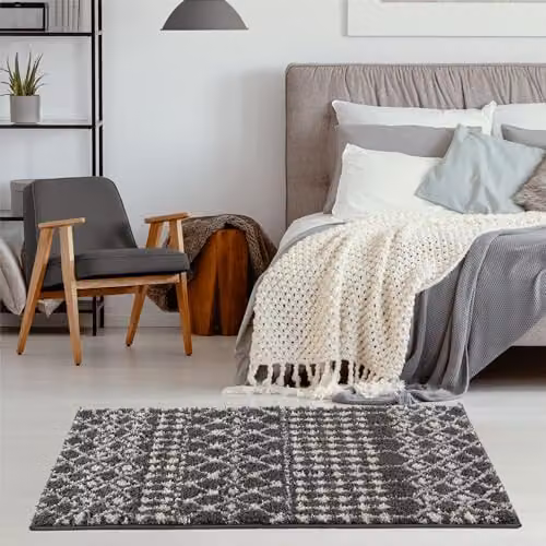 THE RUGS Moroccan Design Rectangular Rug in Grey and White, W/D/H: 60 x 110 x 1 cm – 3