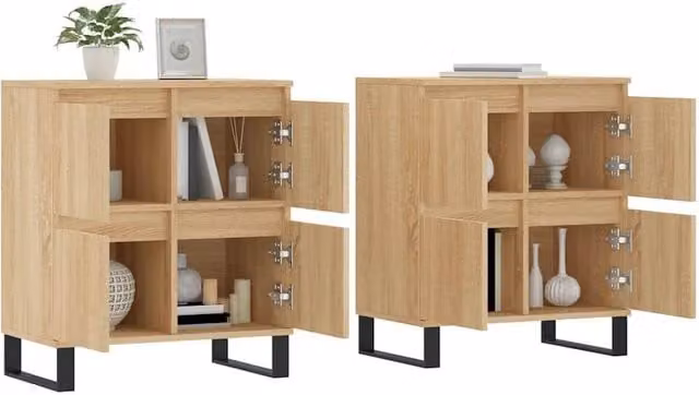 Berkfield Home Set of 2 Modern Sideboards in Sonoma Oak, Light Tan/Beige