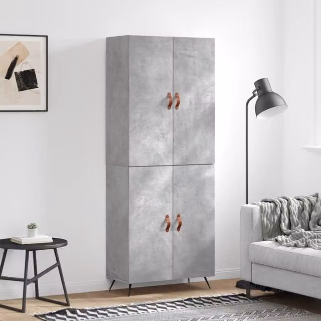 Berkfield Home Industrial Highboard in Concrete Grey, W: 69.5 cm, D: 34 cm, H: 180 cm – 1