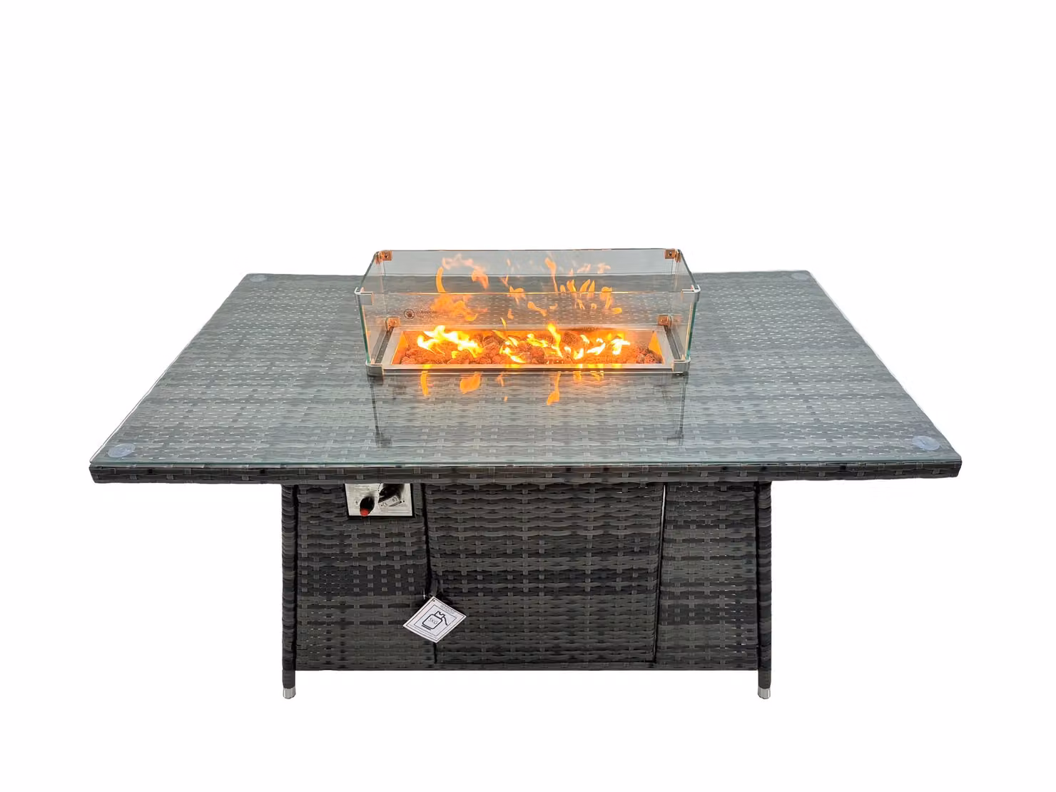 Fimous 7 Seater Rattan Outdoor Dining Set with Rectangular Gas Fire Pit Table and Chairs in Dark Grey – 2