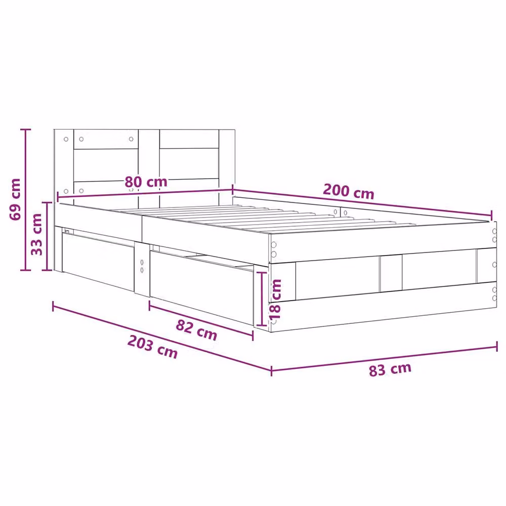 Berkfield Home Artisan Oak Bed Frame with Headboard in Brown, W/D/H: 80 x 200 cm – 4