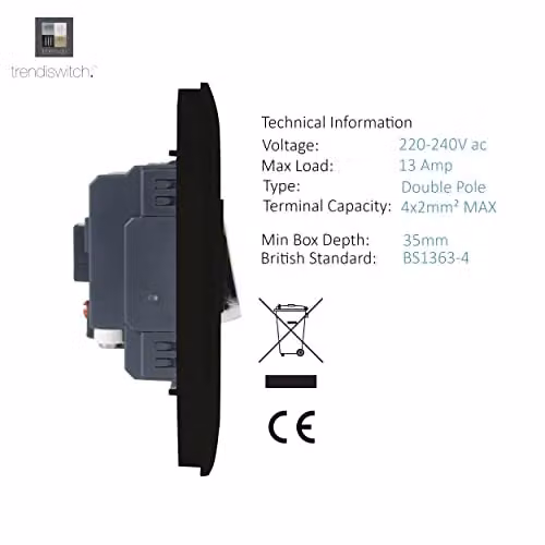 Trendi Switch 13 Amp Single Fused Spur Connection Unit with Flex Outlet in Carbon Fibre and Chrome – 4