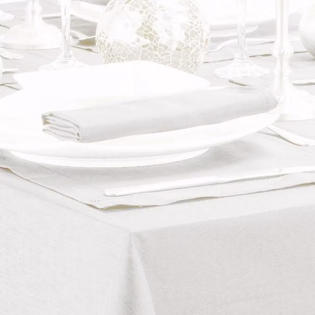 Kitchenwise White Plain Rectangular Linen Look Slubbed Tablecloth, Width: 45.72 cm