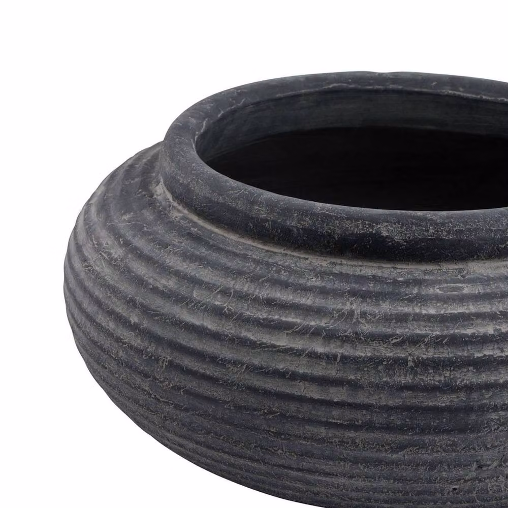 Hill Interiors Amalfi Ribbed Round Ceramic Planter in Grey – 3