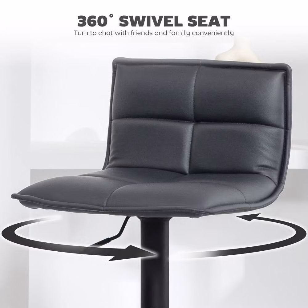 STILVORA Set of 2 Grey Swivel Bar Stools with Synthetic Leather and Metal Base – 5