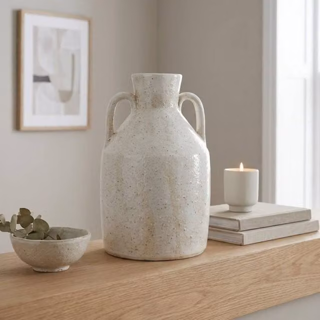 Garden Greatness Textured Roe Ceramic Vase in Multicolour and White, H 26.5 cm x W 18 cm x D 18 cm