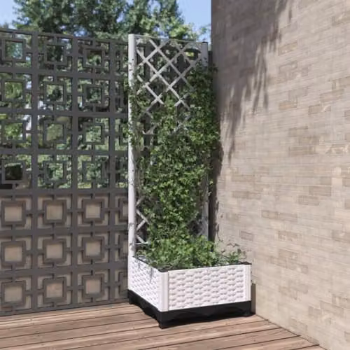 vidaXL White Plastic Garden Planter Tub with Trellis for Climbers W/D/H: 40 x 40 x 121.5 cm – 2